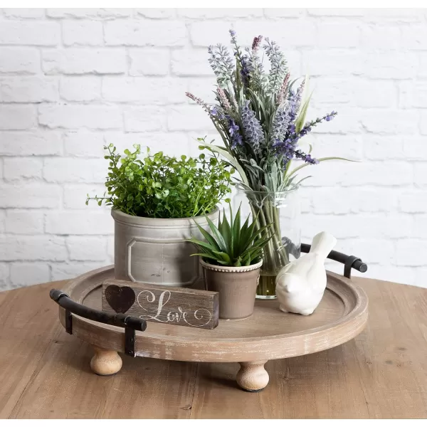 Kate and Laurel Bruillet Round Wooden Footed Tray with Handles 15 inch Diameter Rustic FinishNatural