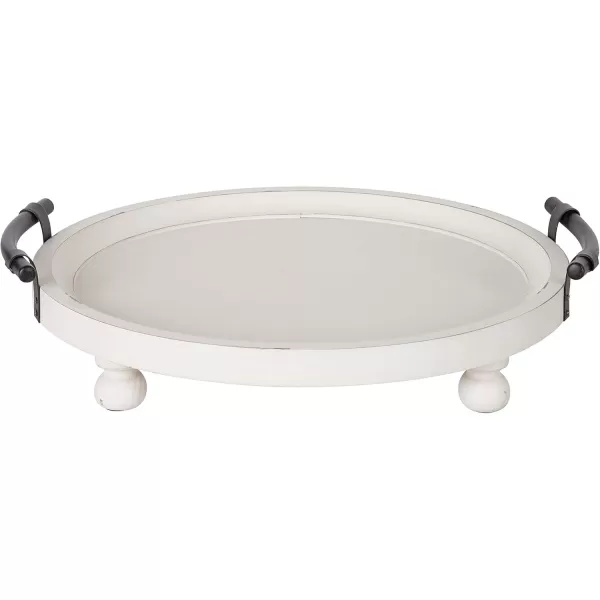 Kate and Laurel Bruillet Round Wooden Footed Tray with Handles 15 inch Diameter Rustic FinishWhite