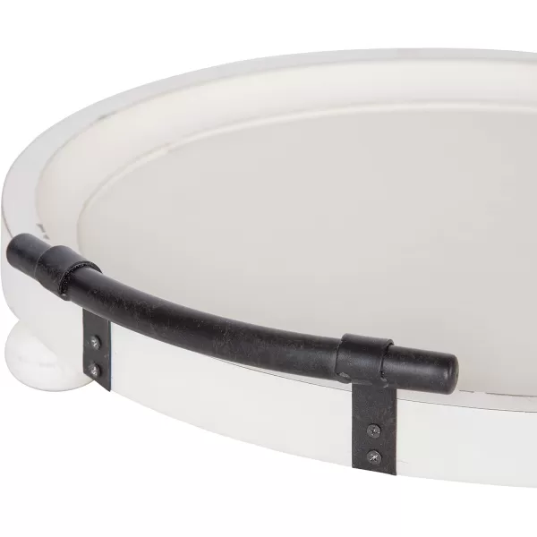Kate and Laurel Bruillet Round Wooden Footed Tray with Handles 15 inch Diameter Rustic FinishWhite