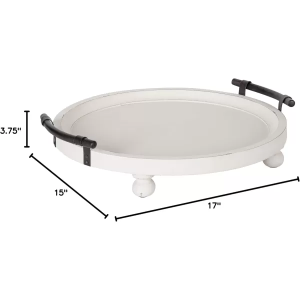 Kate and Laurel Bruillet Round Wooden Footed Tray with Handles 15 inch Diameter Rustic FinishWhite