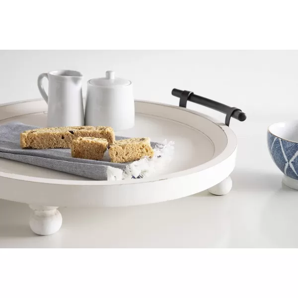 Kate and Laurel Bruillet Round Wooden Footed Tray with Handles 15 inch Diameter Rustic FinishWhite