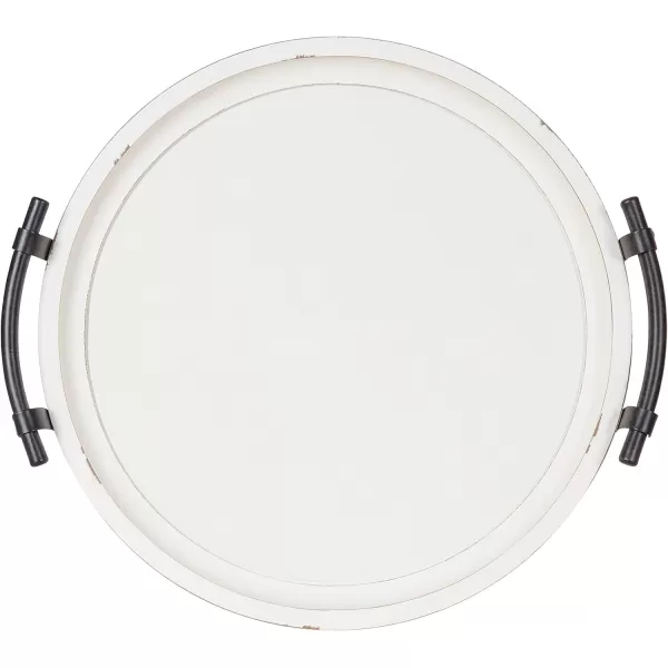 Kate and Laurel Bruillet Round Wooden Footed Tray with Handles 15 inch Diameter Rustic FinishWhite