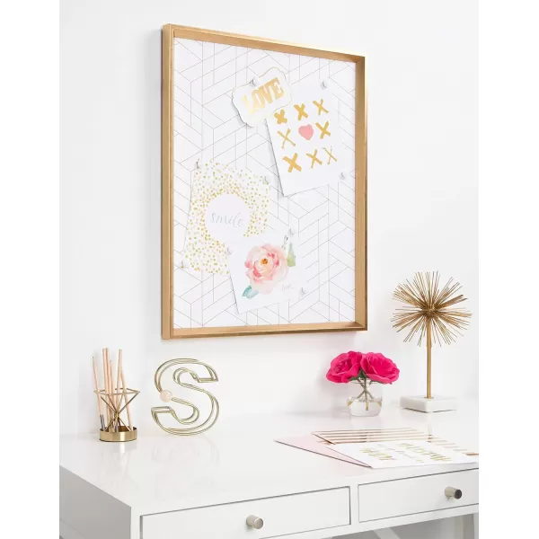 Kate and Laurel Calter Framed Decorative Magnetic Bulletin Board with Classic Glam Cararra Marble Design 215x275 GoldGold