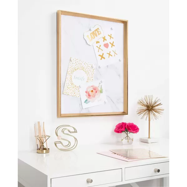 Kate and Laurel Calter Framed Decorative Magnetic Bulletin Board with Classic Glam Cararra Marble Design 215x275 GoldGoldMarble