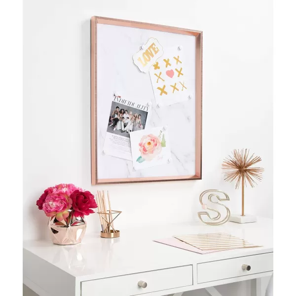 Kate and Laurel Calter Framed Decorative Magnetic Bulletin Board with Classic Glam Cararra Marble Design 215x275 GoldRose GoldMarble