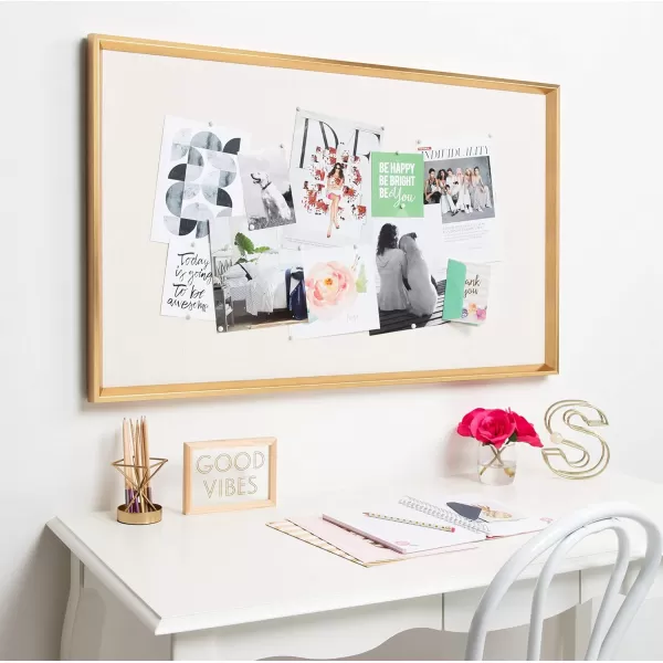 Kate and Laurel Calter Framed Linen Fabric Pinboard 295x295 Gold Modern Wall Organizer for Home or OfficeGold