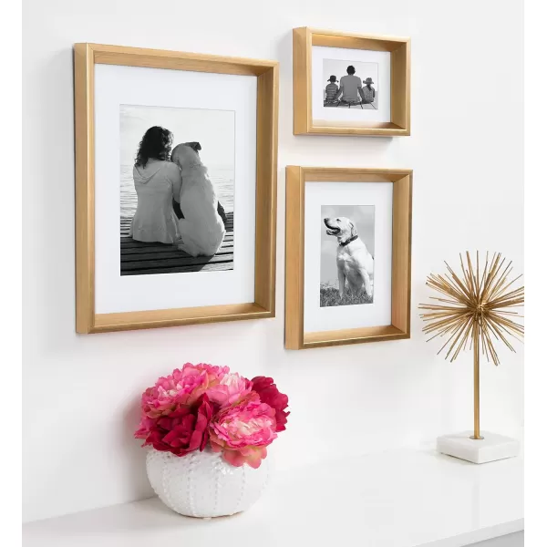 Kate and Laurel Calter Modern Wall Picture Frame Set of 3 16x20 matted to 8x10 Natural Modern ThreePiece Frame Set for Gallery Wall Frame Set in Living Room Wall DcorGold