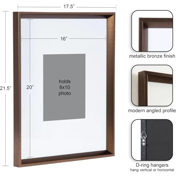 Kate and Laurel Calter Modern Wall Picture Frame Set of 3 16x20 matted to 8x10 Natural Modern ThreePiece Frame Set for Gallery Wall Frame Set in Living Room Wall DcorBronze