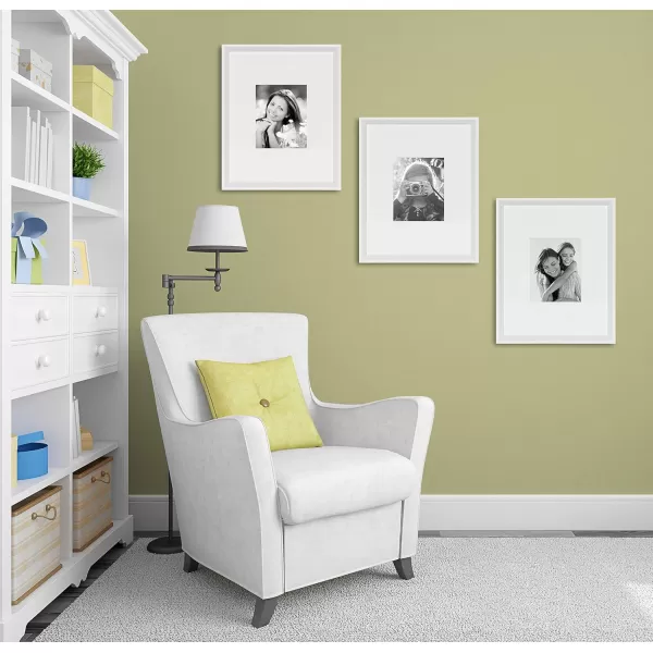 Kate and Laurel Calter Modern Wall Picture Frame Set of 3 16x20 matted to 8x10 Natural Modern ThreePiece Frame Set for Gallery Wall Frame Set in Living Room Wall DcorWhite