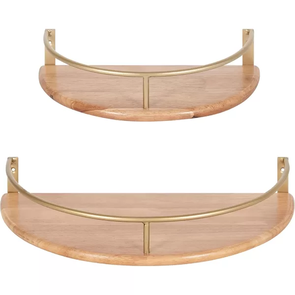 Kate and Laurel Camryn Boho Half Moon Wall Shelf Set Set of 2 Natural Wood and Gold Decorative Bohemian Half Circle Shelf for Household Storage and Boho DecorNaturalGold