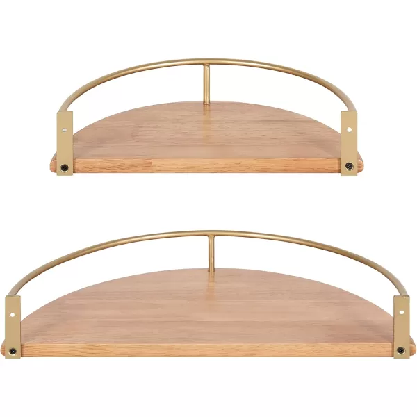 Kate and Laurel Camryn Boho Half Moon Wall Shelf Set Set of 2 Natural Wood and Gold Decorative Bohemian Half Circle Shelf for Household Storage and Boho DecorNaturalGold