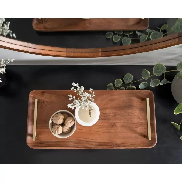 Kate and Laurel Cantwell MidCentury Modern Wood Tray 18 x 8 Walnut Brown Decorative Tray for Serving Storage and Display