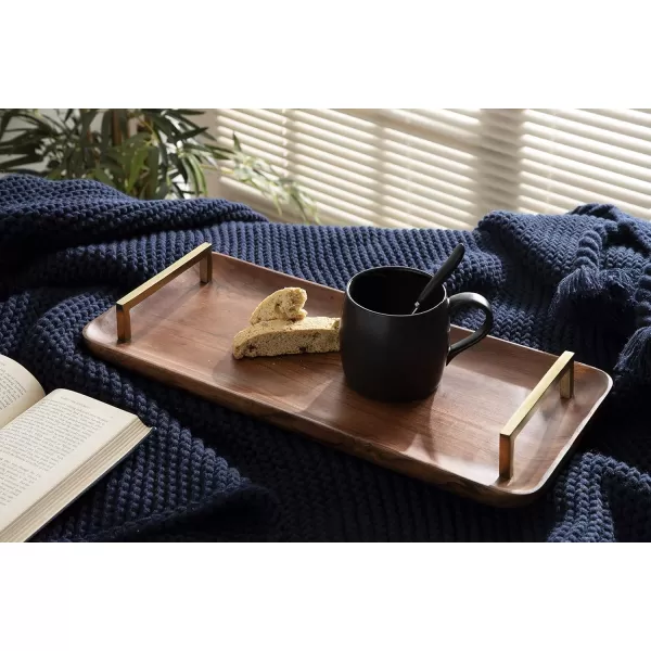 Kate and Laurel Cantwell MidCentury Modern Wood Tray 18 x 8 Walnut Brown Decorative Tray for Serving Storage and Display