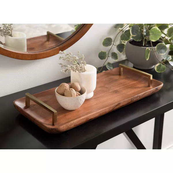 Kate and Laurel Cantwell MidCentury Modern Wood Tray 18 x 8 Walnut Brown Decorative Tray for Serving Storage and Display