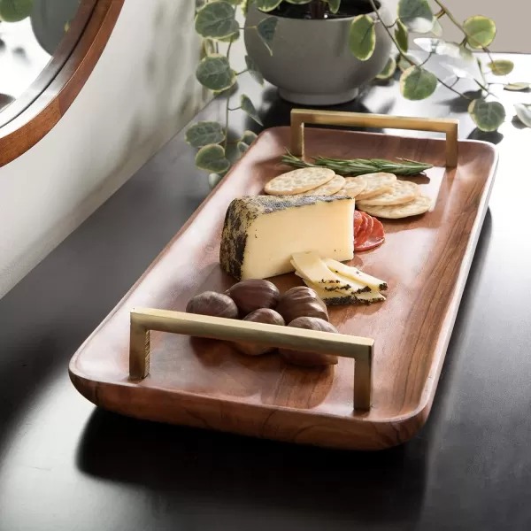 Kate and Laurel Cantwell MidCentury Modern Wood Tray 18 x 8 Walnut Brown Decorative Tray for Serving Storage and Display