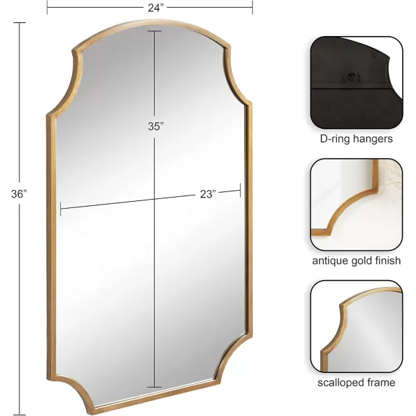 Kate and Laurel Carlow Modern Scalloped Mirror 20 x 30 Silver Glamorous and Contemporary Decorative Wall Mirror with Scalloped Corners and Rounded EdgesGold