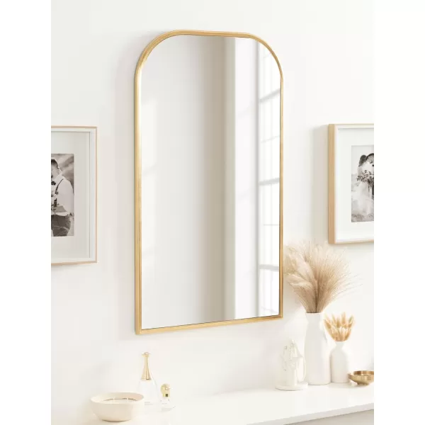 Kate and Laurel Caskill Modern Arched Wall Mirror 20 x 34 Black Decorative Tall Bathroom Mirror for Wall Decor with Rounded Arch Mirror Frame and Sophisticated LookGold