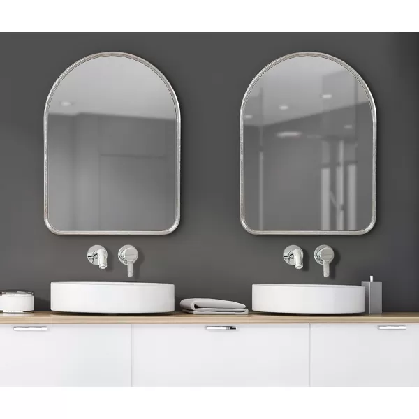 Kate and Laurel Caskill Modern Arched Wall Mirror 20 x 34 Black Decorative Tall Bathroom Mirror for Wall Decor with Rounded Arch Mirror Frame and Sophisticated LookSilver