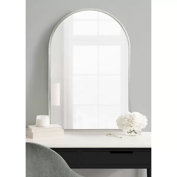 Kate and Laurel Caskill Modern Arched Wall Mirror 20 x 34 Black Decorative Tall Bathroom Mirror for Wall Decor with Rounded Arch Mirror Frame and Sophisticated LookSilver