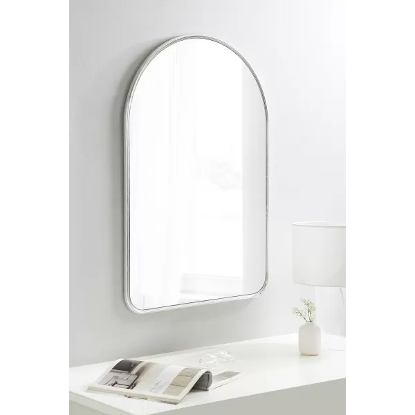 Kate and Laurel Caskill Modern Arched Wall Mirror 20 x 34 Black Decorative Tall Bathroom Mirror for Wall Decor with Rounded Arch Mirror Frame and Sophisticated LookSilver