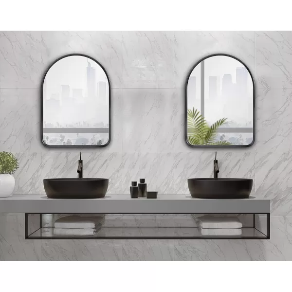 Kate and Laurel Caskill Modern Arched Wall Mirror 20 x 34 Black Decorative Tall Bathroom Mirror for Wall Decor with Rounded Arch Mirror Frame and Sophisticated LookBlack