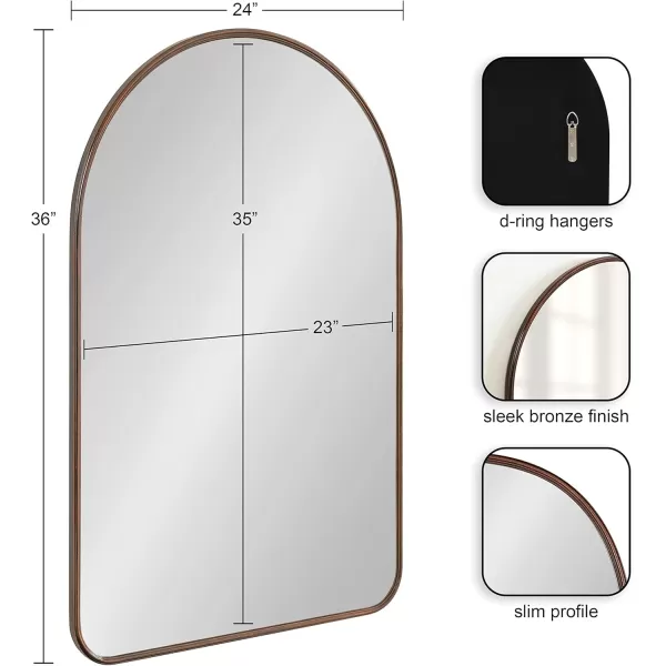 Kate and Laurel Caskill Modern Arched Wall Mirror 20 x 34 Black Decorative Tall Bathroom Mirror for Wall Decor with Rounded Arch Mirror Frame and Sophisticated LookBronze