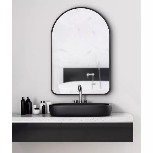 Kate and Laurel Caskill Modern Arched Wall Mirror 20 x 34 Black Decorative Tall Bathroom Mirror for Wall Decor with Rounded Arch Mirror Frame and Sophisticated LookBlack