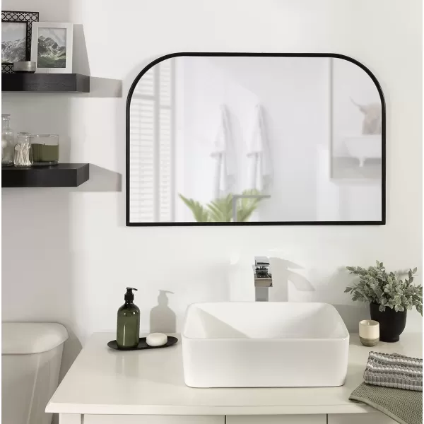 Kate and Laurel Caskill Modern Arched Wall Mirror 20 x 34 Black Decorative Tall Bathroom Mirror for Wall Decor with Rounded Arch Mirror Frame and Sophisticated LookBlack