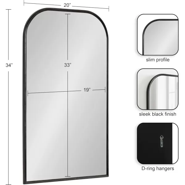 Kate and Laurel Caskill Modern Arched Wall Mirror 20 x 34 Black Decorative Tall Bathroom Mirror for Wall Decor with Rounded Arch Mirror Frame and Sophisticated LookBlack