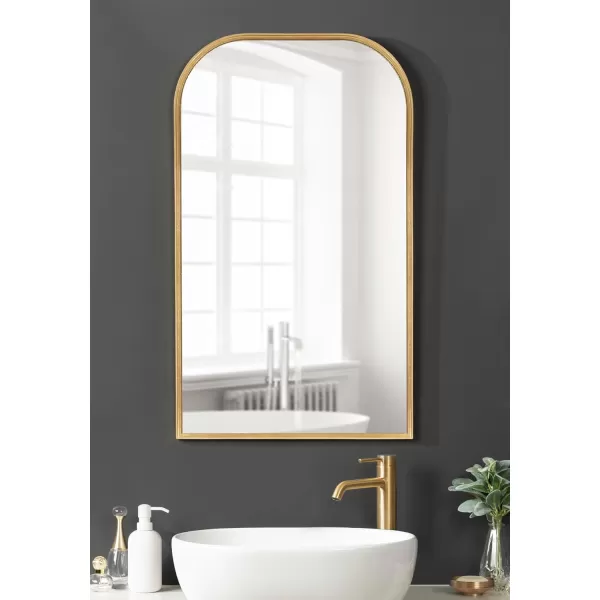 Kate and Laurel Caskill Modern Arched Wall Mirror 20 x 34 Black Decorative Tall Bathroom Mirror for Wall Decor with Rounded Arch Mirror Frame and Sophisticated LookGold