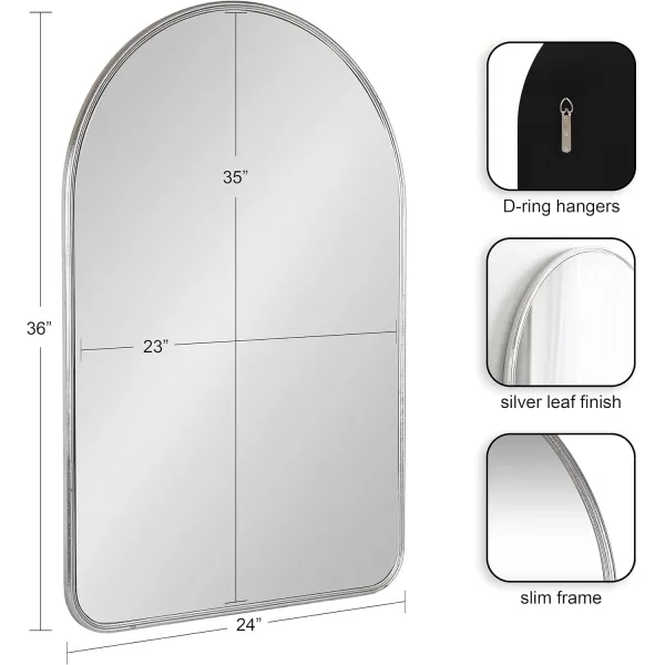 Kate and Laurel Caskill Modern Arched Wall Mirror 20 x 34 Black Decorative Tall Bathroom Mirror for Wall Decor with Rounded Arch Mirror Frame and Sophisticated LookSilver