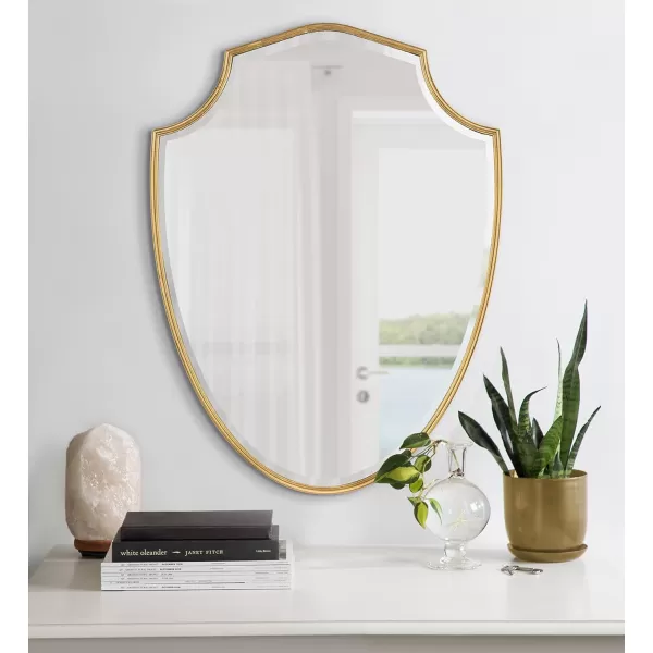 Kate and Laurel Caskill Ornate Metal Shield Wall Mirror 24 x 32 Gold Decorative Traditional Glam Mirror with Scalloped Shield Shape and Elegant FinishGold