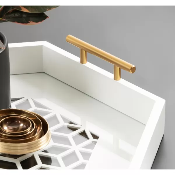 Kate and Laurel Caspen Cut Out Pattern Decorative Hexagon Tray with Gold Metal Handles 16 x 18 White and Gold Modern Glam Serving Tray with Handles for Living Room DecorWhite