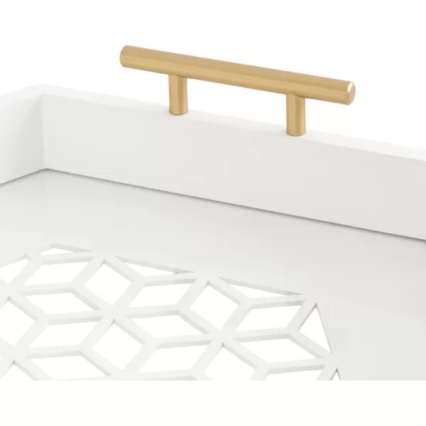 Kate and Laurel Caspen Cut Out Pattern Decorative Hexagon Tray with Gold Metal Handles 16 x 18 White and Gold Modern Glam Serving Tray with Handles for Living Room DecorWhite