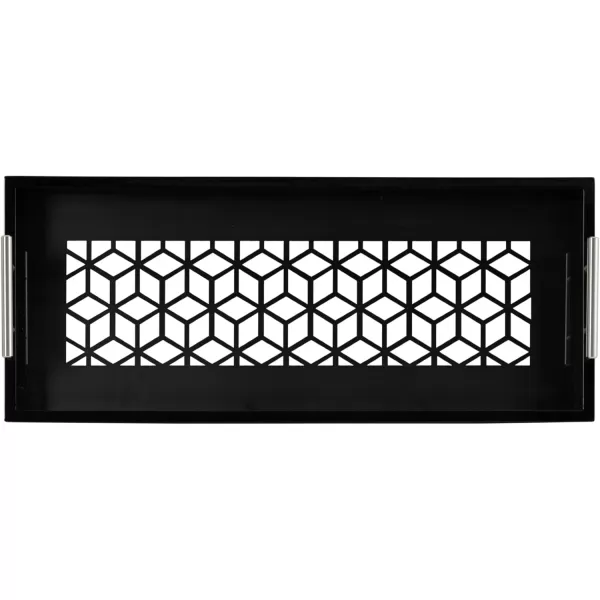 Kate and Laurel Caspen Cut Out Pattern Decorative Rectangle Tray with Silver Metal Handles 10 x 24 Black and Silver Modern Glam Serving Tray with Handles for Living Room Decor