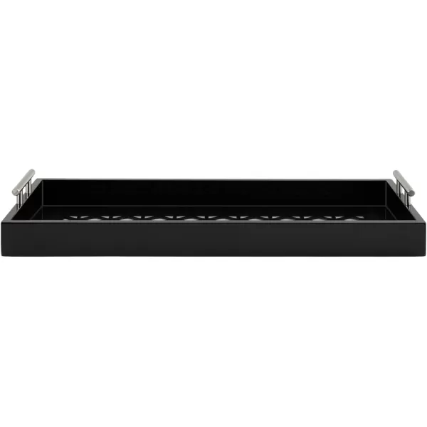 Kate and Laurel Caspen Cut Out Pattern Decorative Rectangle Tray with Silver Metal Handles 10 x 24 Black and Silver Modern Glam Serving Tray with Handles for Living Room Decor