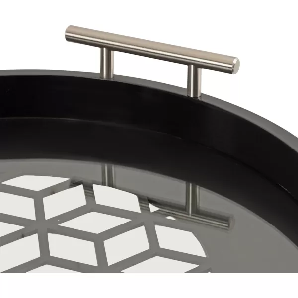 Kate and Laurel Caspen Cut Out Pattern Decorative Round Tray with Silver Metal Handles 16 x 16 Black and Silver Modern Glam Serving Tray with Handles for Living Room DecorBlack
