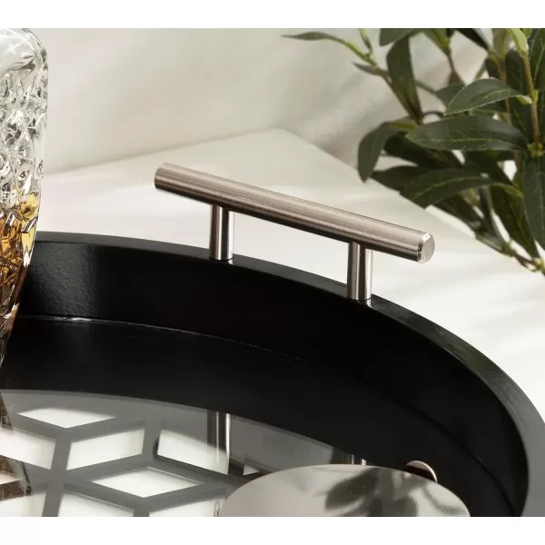 Kate and Laurel Caspen Cut Out Pattern Decorative Round Tray with Silver Metal Handles 16 x 16 Black and Silver Modern Glam Serving Tray with Handles for Living Room DecorBlack