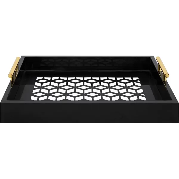 Kate and Laurel Caspen Rectangle Cut Out Pattern Decorative Tray with Gold Metal Handles 165quot x1225quot Navy Blue and GoldBlack
