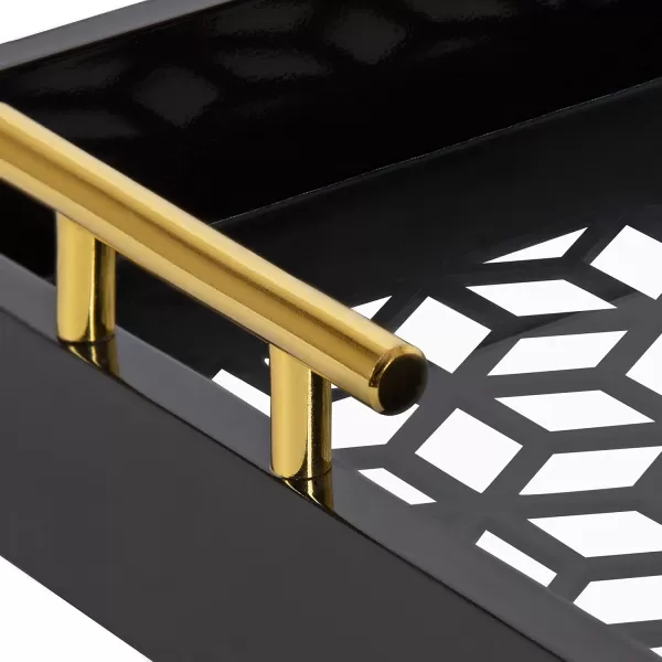 Kate and Laurel Caspen Rectangle Cut Out Pattern Decorative Tray with Gold Metal Handles 165quot x1225quot Navy Blue and GoldBlack