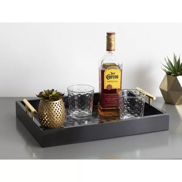 Kate and Laurel Caspen Rectangle Cut Out Pattern Decorative Tray with Gold Metal Handles 165quot x1225quot Navy Blue and GoldBlack