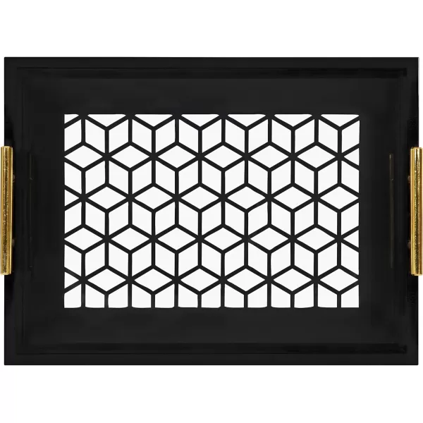Kate and Laurel Caspen Rectangle Cut Out Pattern Decorative Tray with Gold Metal Handles 165quot x1225quot Navy Blue and GoldBlack