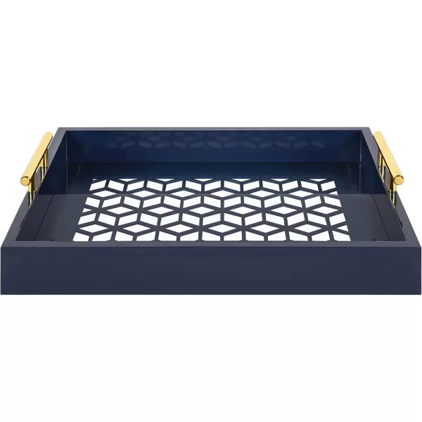 Kate and Laurel Caspen Rectangle Cut Out Pattern Decorative Tray with Gold Metal Handles 165quot x1225quot Navy Blue and GoldNavy Blue