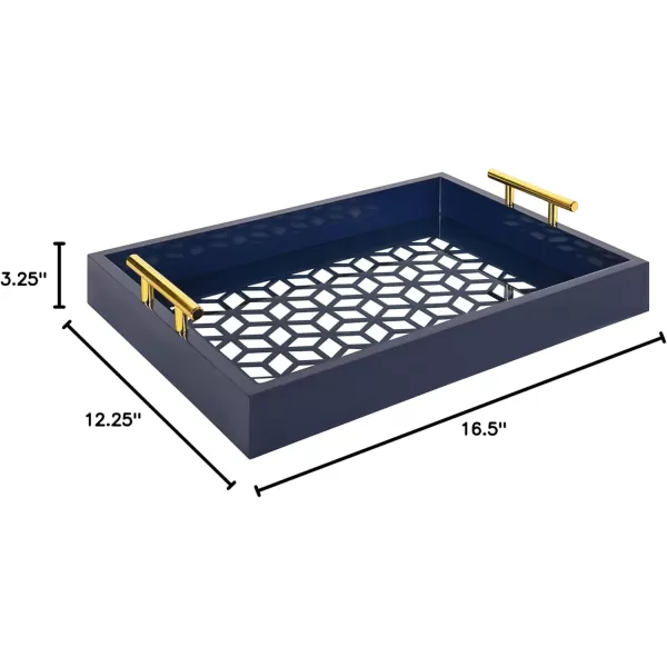 Kate and Laurel Caspen Rectangle Cut Out Pattern Decorative Tray with Gold Metal Handles 165quot x1225quot Navy Blue and GoldNavy Blue