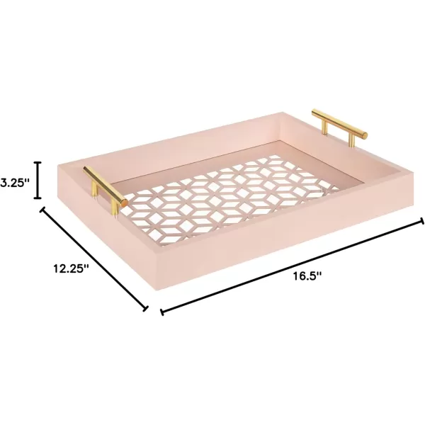 Kate and Laurel Caspen Rectangle Cut Out Pattern Decorative Tray with Gold Metal Handles 165quot x1225quot Navy Blue and GoldPink