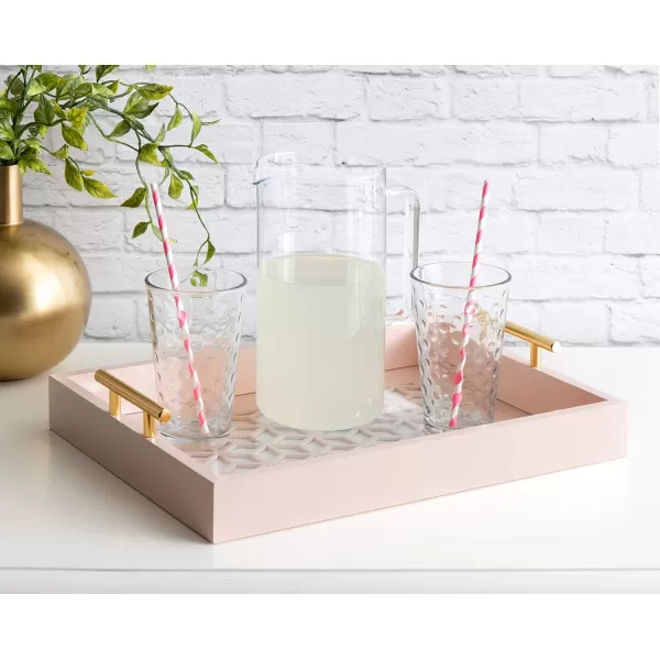 Kate and Laurel Caspen Rectangle Cut Out Pattern Decorative Tray with Gold Metal Handles 165quot x1225quot Navy Blue and GoldPink