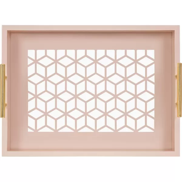 Kate and Laurel Caspen Rectangle Cut Out Pattern Decorative Tray with Gold Metal Handles 165quot x1225quot Navy Blue and GoldPink
