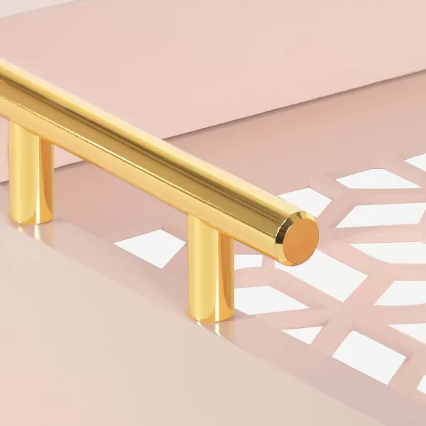 Kate and Laurel Caspen Rectangle Cut Out Pattern Decorative Tray with Gold Metal Handles 165quot x1225quot Navy Blue and GoldPink