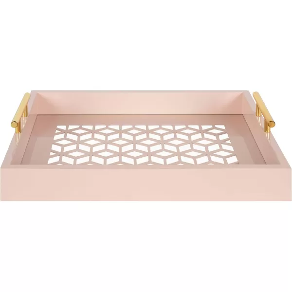 Kate and Laurel Caspen Rectangle Cut Out Pattern Decorative Tray with Gold Metal Handles 165quot x1225quot Navy Blue and GoldPink