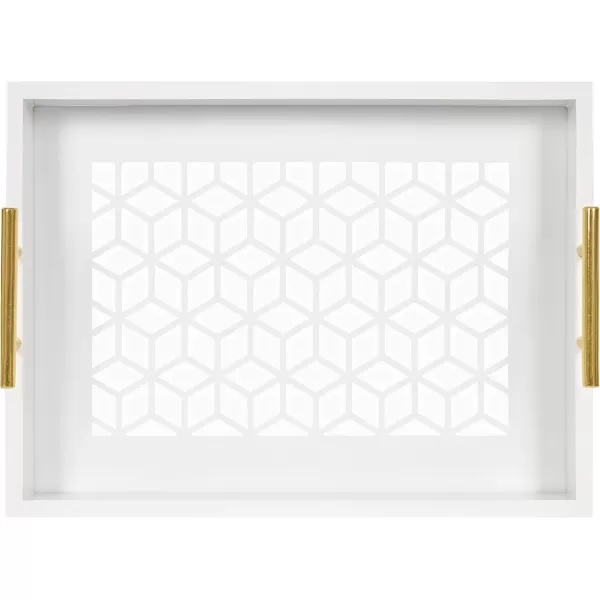 Kate and Laurel Caspen Rectangle Cut Out Pattern Decorative Tray with Gold Metal Handles 165quot x1225quot Navy Blue and GoldWhite